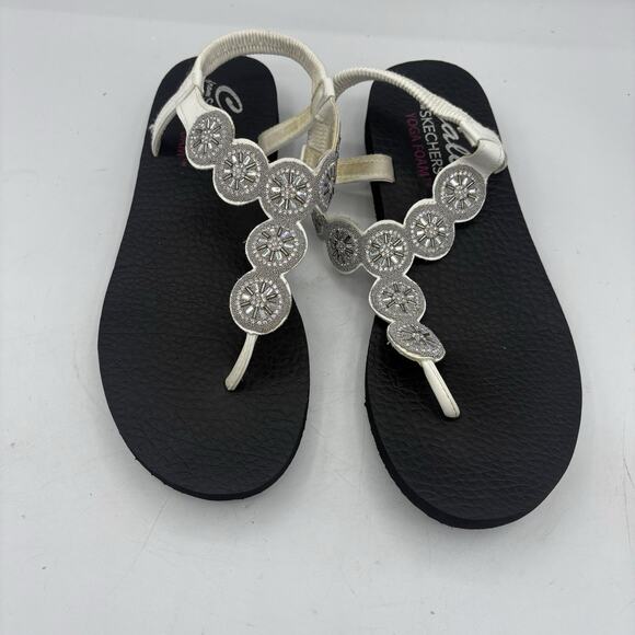 Skechers Cali Sandals Womens Size 11 Meditation Sparkly Fleur‎ White Thong Flip - Picture 2 of 9